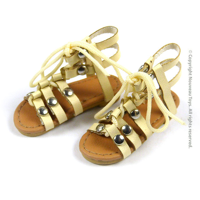 Nouveau Toys 1/6 Shoes Series - 1/6 Scale Female Beige Gladiator Leather Strap Sandal Shoes